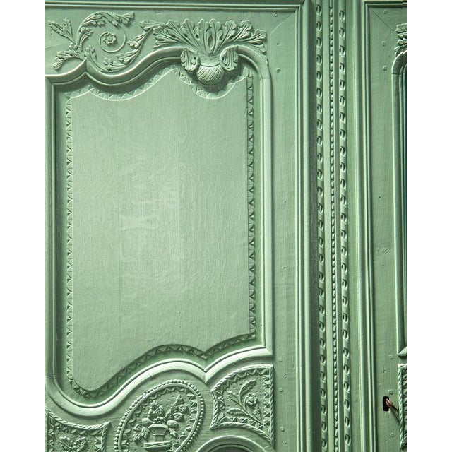 Early 19th Century French Pistache Green Marriage Armoire For Sale - Image 6 of 17
