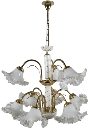 Large Ceramic Chandelier in Brass and Murano Glass, Italy, 1970s