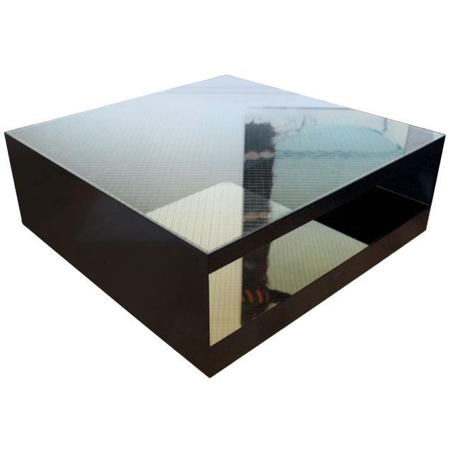 Black 1980's Custom Modernist Minimal Grid Glass & Black Square Mirrored Display Coffee Table Inspired by Joseph d'Urso for Knoll For Sale - Image 8 of 8
