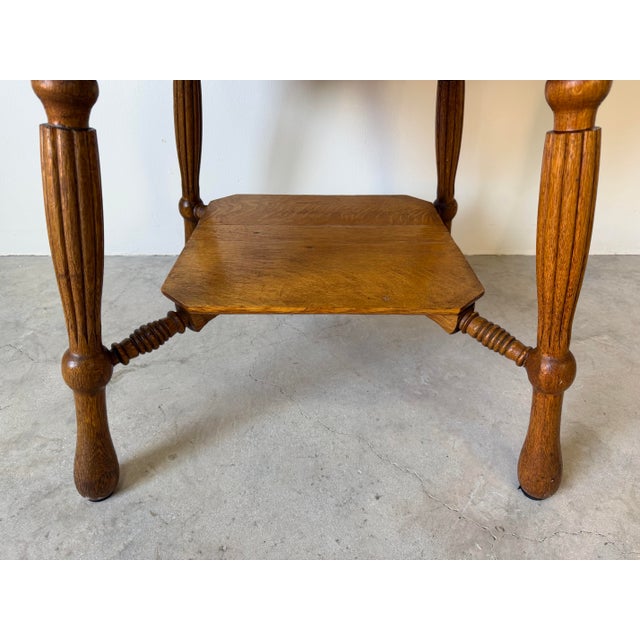 Antique French Farmhouse Turned Oak Wood Accent Table With Lower Shelf/ Sold For Sale - Image 10 of 12
