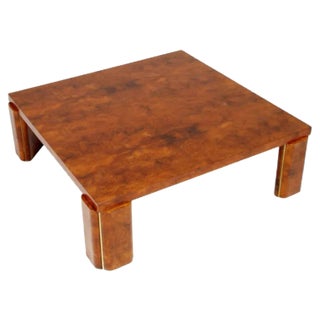 Mid-Century Walnut Burl & Brass Coffee Table, 1950s For Sale