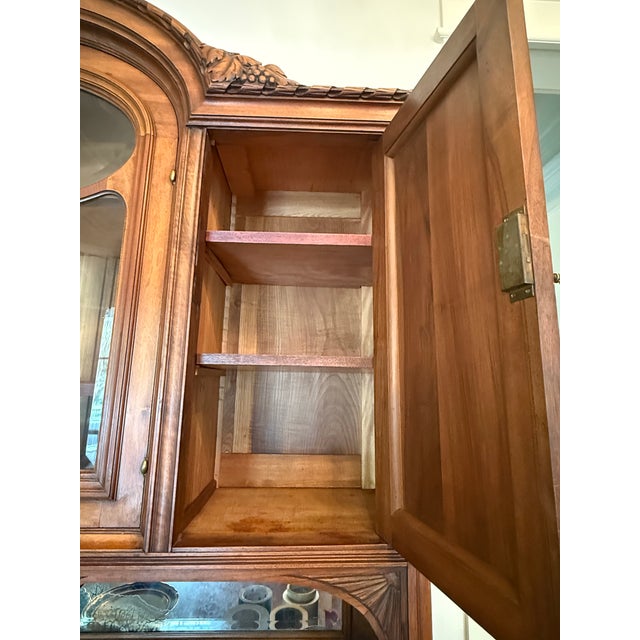 Brown Antique French Carved Walnut Buffet a Deux Corps With Rouge Marble Top For Sale - Image 8 of 12