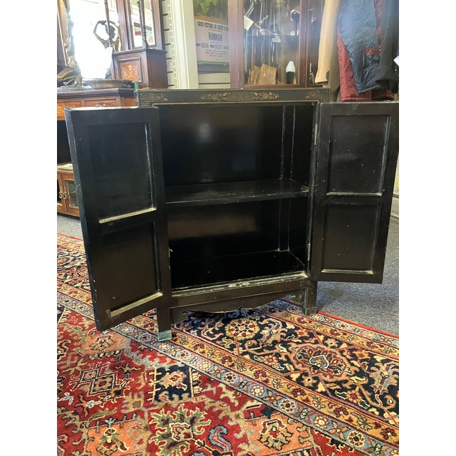 Antique Chinese Black Lacquer Cabinet W Jade Inlay of Bird & Floral Motif For Sale - Image 11 of 17
