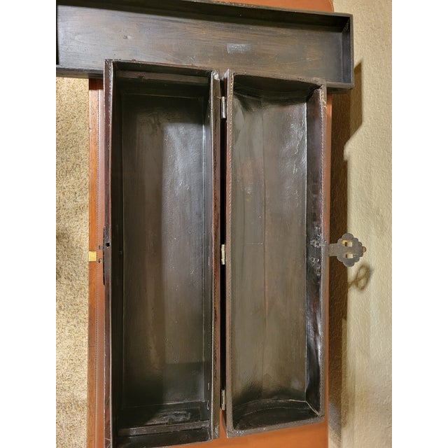 Animal Skin Antique Red Chinese Leather Scroll Box For Sale - Image 7 of 7