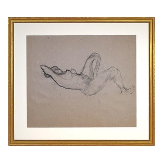 Vintage Mid Century Charcoal Figure Study Drawing of a Reclining Female Nude For Sale