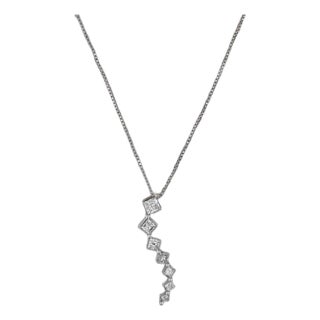 0.60ctw Graduated Diamond Journey Pendant Necklace 14k White Gold 21" Box Chain For Sale