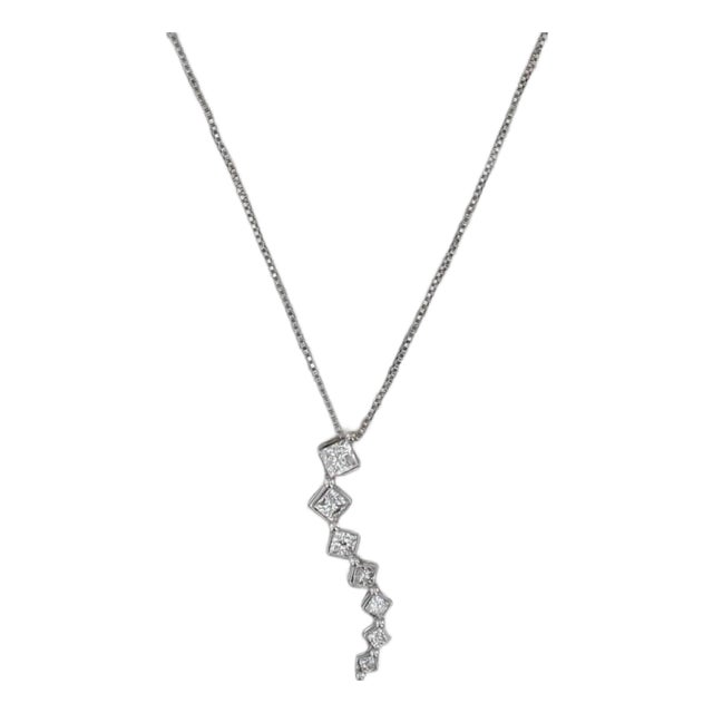 0.60ctw Graduated Diamond Journey Pendant Necklace 14k White Gold 21" Box Chain For Sale