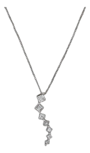 0.60ctw Graduated Diamond Journey Pendant Necklace 14k White Gold 21" Box Chain