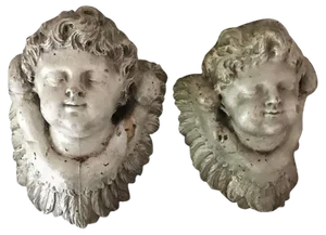 17th Century Baroque Angels Puttis in White-Grey Lacker Limewood, 1650s, Set of 2