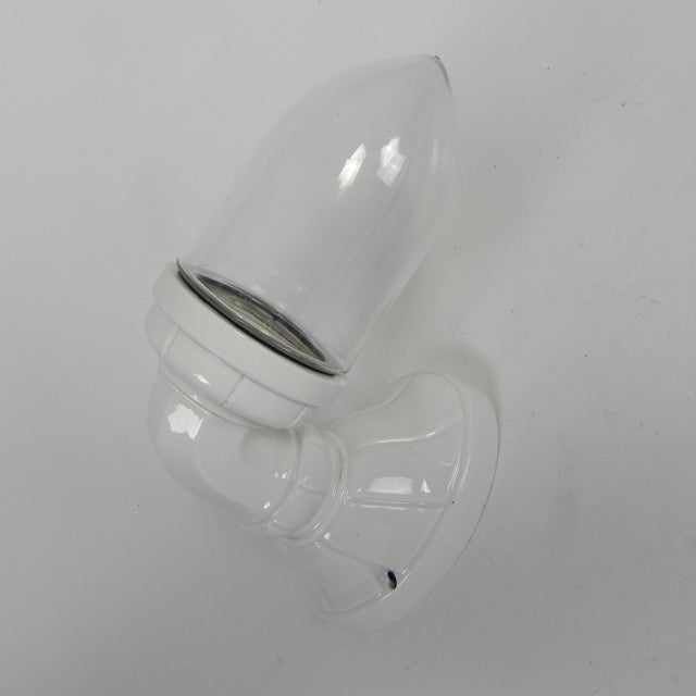 White Porcelain Wall Lamp with Transparent Glass Shade, 1930s For Sale - Image 8 of 18