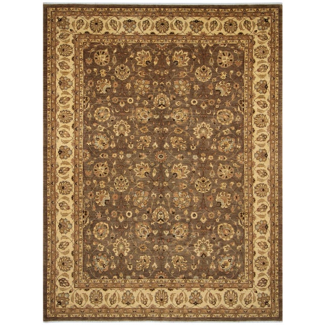 1990s Boho Chic Lt. Brown/Ivory Hand-Knotted Rug - 9'0 X 11'8 For Sale