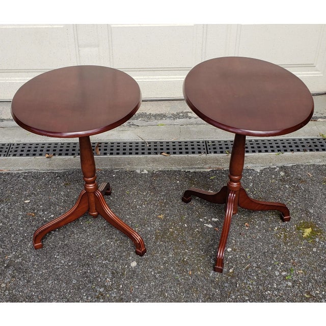 Wood Late 20th Century Pair of Mahogany Tilt -Top Tripod Lamp Tables For Sale - Image 7 of 7