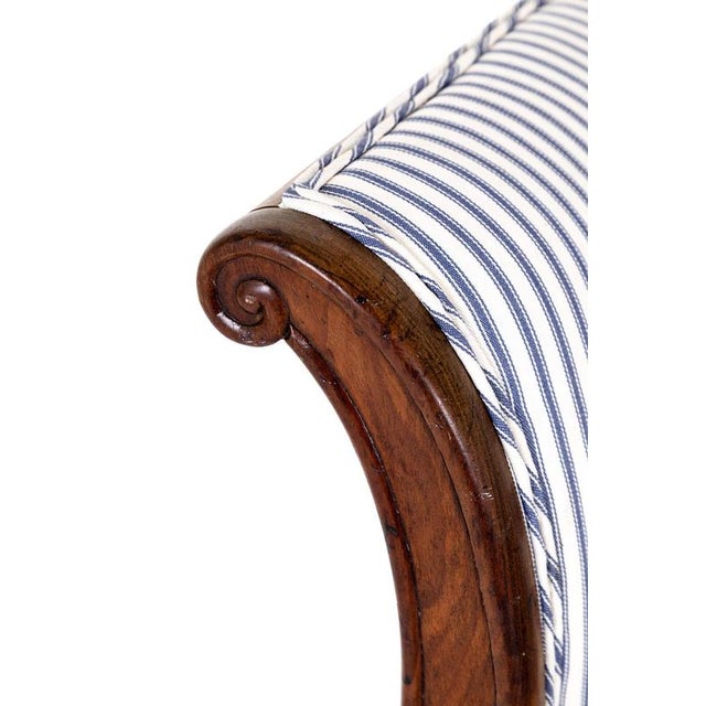 Wood Empire Revival French Walnut Sofa in Ticking For Sale - Image 7 of 15