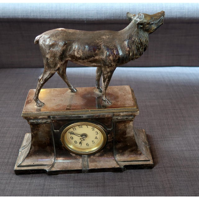 Antique Metal Deer Clock - Decorative Vintage Timepiece For Sale - Image 13 of 14