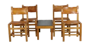Chairs and Coffee Table from Maison Regain, France, 1970s, Set of 5
