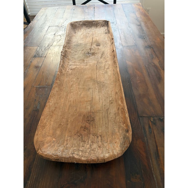 Farmhouse Large 38" Antique Hand-Carved Primitive Wooden Dough Bowl (Trencher) For Sale - Image 3 of 10