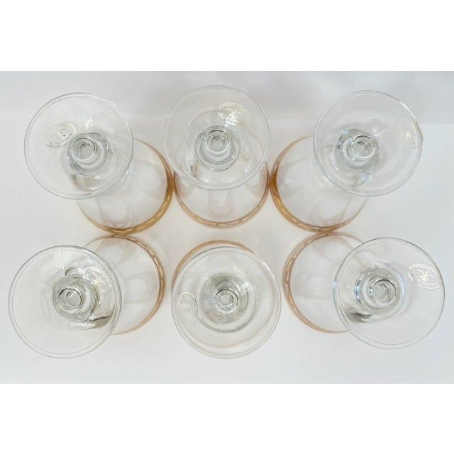 Preziosi Lavarato a Mano Italian Gold Rim Etched Design Wine Glasses- Set of 6 For Sale - Image 4 of 6