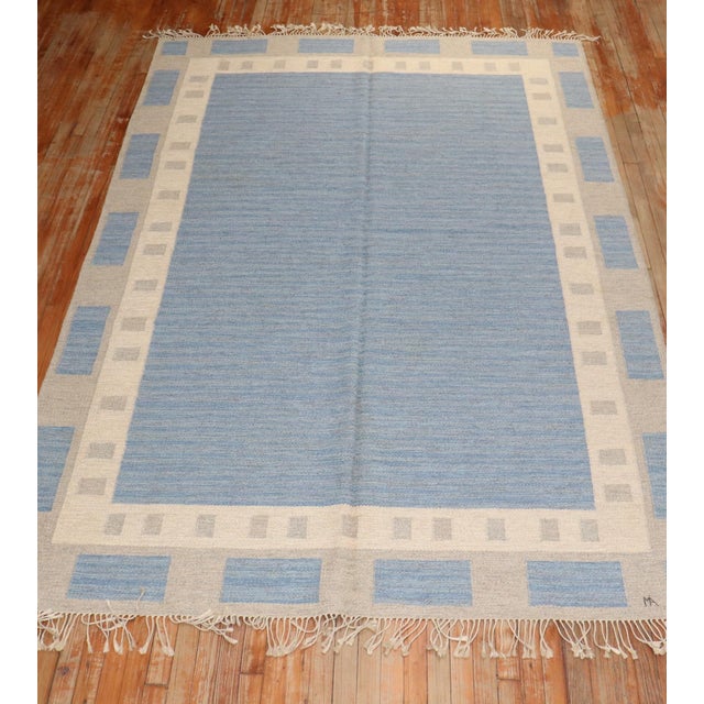 Vintage Zabihi Collection Abstract Swedish Kilim Signed by MA - 6'6" x 10'3" For Sale - Image 9 of 10