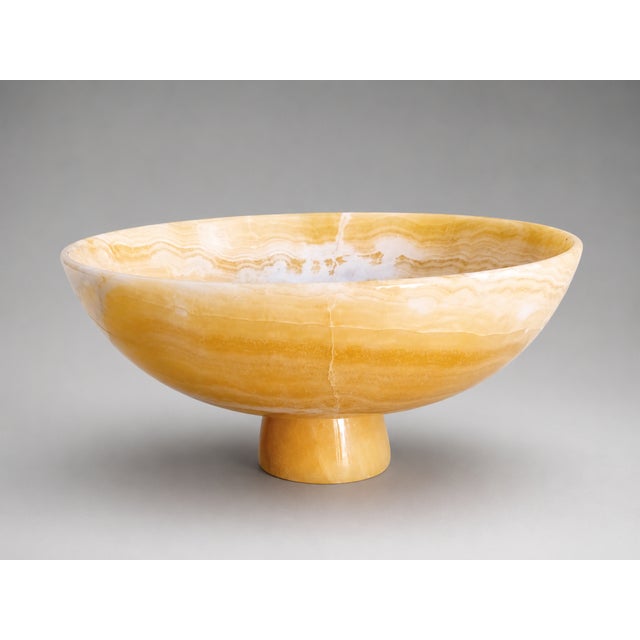 Stone Honey Onyx Pedestal Bowl 10x10x5 | Handcrafted Natural Stone Decorative Centerpiece For Sale - Image 7 of 7