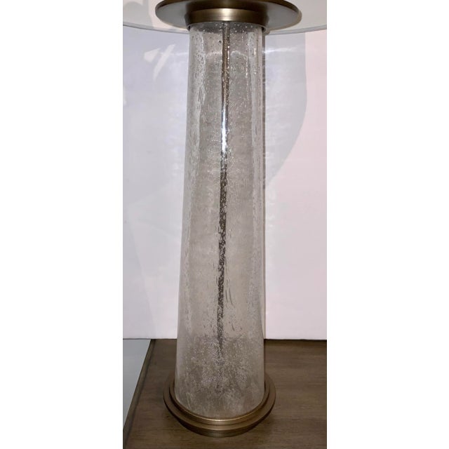 Original Retail $1197, stylish Studio A Home Modern Seeded Glass Table Lamp, antique brass finished metal accents, white...