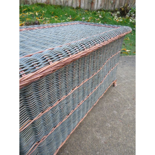 Turquoise Vintage Palecek Wicker & Rattan Storage Trunk Blanket Chest Victorian Style Boho For Sale - Image 8 of 13