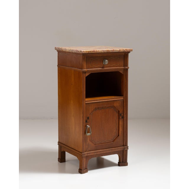 Chestnut 1910s French Chestnut Brown Art Nouveau Side Table with Marble Top For Sale - Image 8 of 15