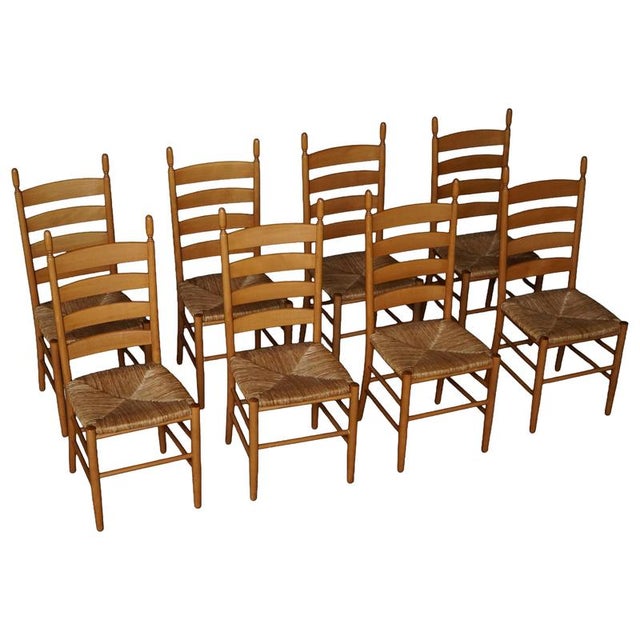 Italian Modern Beech Dining Chairs with Woven Seats in the style of Gio Ponti, 1960s, Set of 8 For Sale - Image 15 of 15