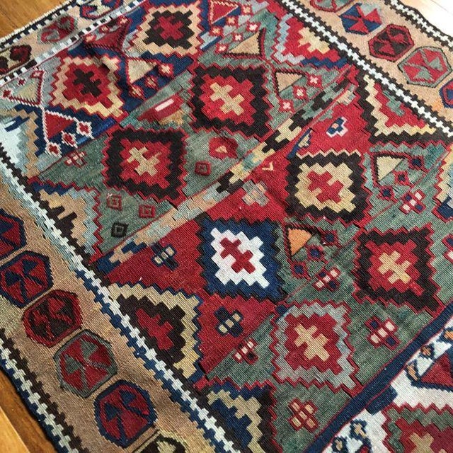 1920s Rare Antique Kilim Rug | Vibrant Geometric Tribal Design | 3'1" X 4'5" For Sale - Image 5 of 7