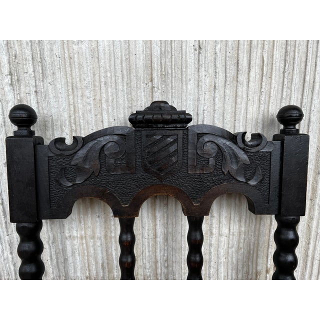 19th Carved French Oak Brown Leather Lion Dining Chairs, Henry II For Sale - Image 13 of 18