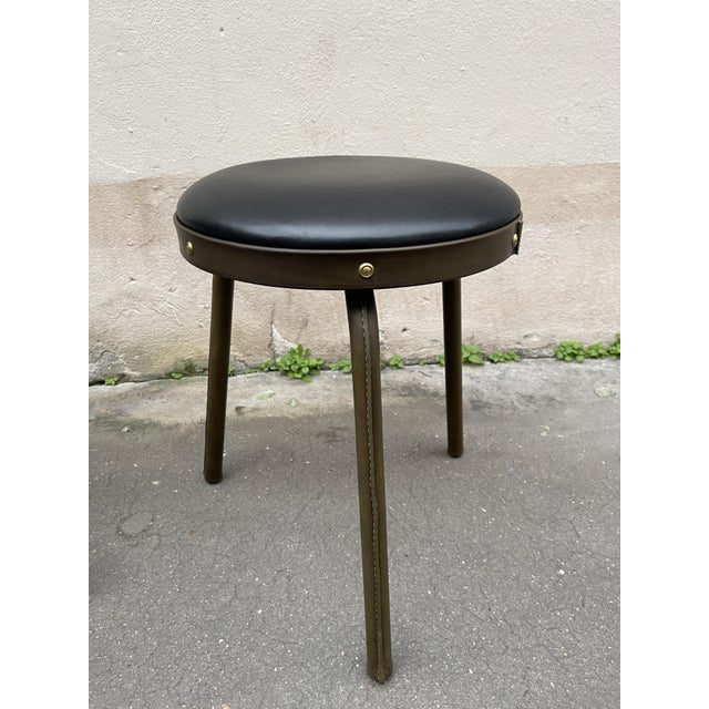 Set of Stitched Leather Stools by Jacques Adnet, 1950 For Sale - Image 7 of 8