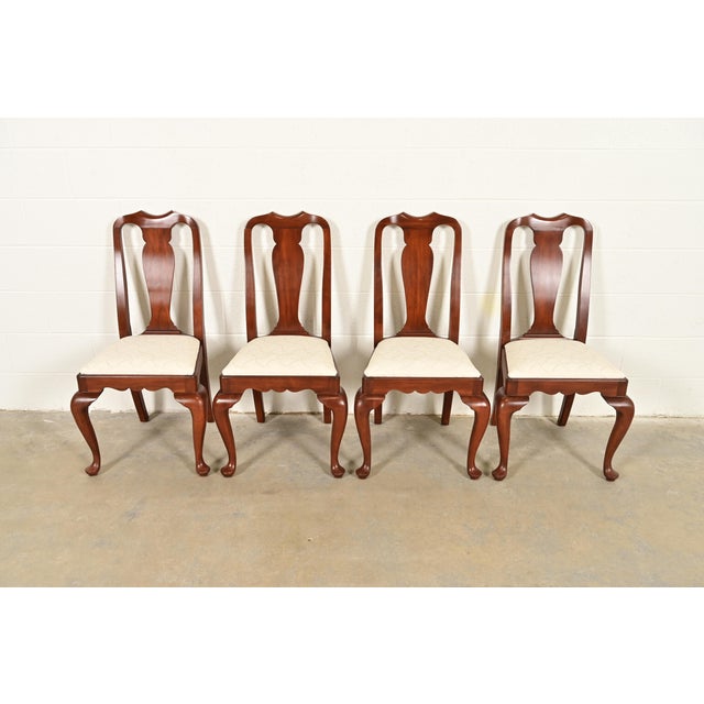 Queen Anne Henkel Harris Queen Anne Solid Cherry Wood Dining Chairs, Set of Four For Sale - Image 3 of 13