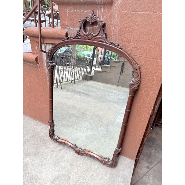 Vintage French Rococo / Louis XV Style Vintage Carved Mahogany Wall Mirror For Sale - Image 10 of 10