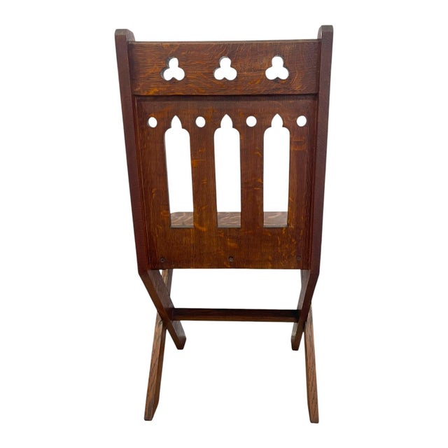 Antique Gothic Revival Oak X-Frame Accent Chair. For Sale - Image 9 of 10