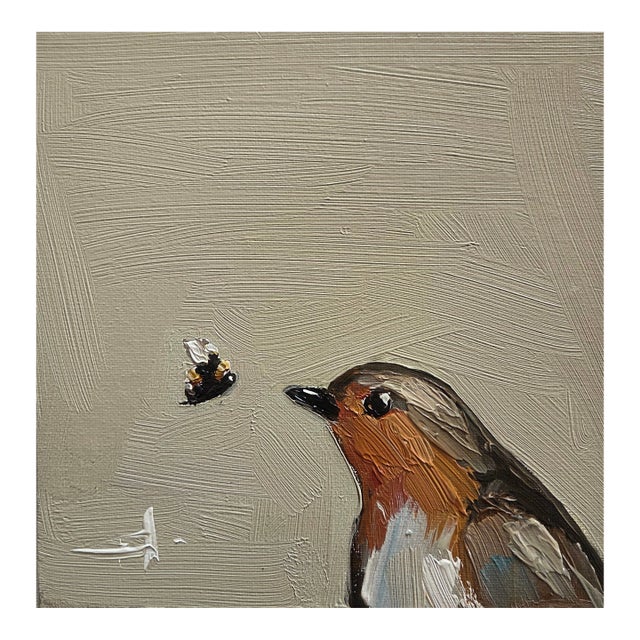Robin and Bumble Bee Oil Painting by Vivek Mandalia For Sale