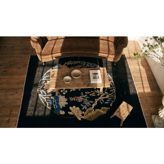 1890s Black Floral Medallion Antique Chinese Peking Rug 3'6" X 3'6" Hand Knotted Wool Carpet For Sale - Image 9 of 9