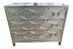 Global Views Metal Clad Chinese Chippendale Trellis Pattern Greenbrier 3 Drawer Chest of Drawers