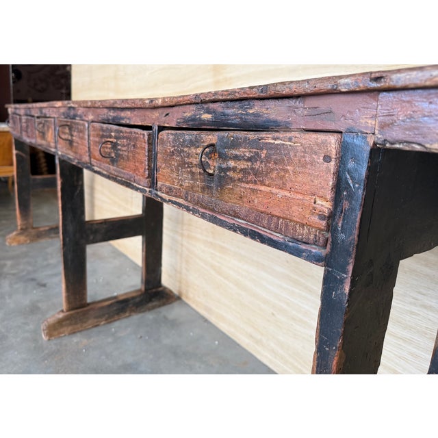 18th Century Large Solid Wood Walnut Console Table With Six Drawers For Sale - Image 12 of 17
