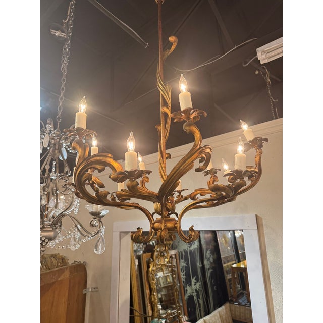 Rococo Italian Rococo Gilt Iron Chandeliers For Sale - Image 3 of 6