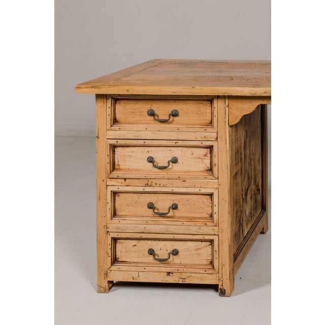 Teak Kneehole Desk with Eight Drawers and Custom Bleached Finish For Sale - Image 9 of 12