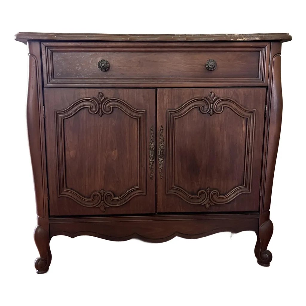 French Provincial Style Buffet Sideboard — Carved Door Panels, Ornate ...