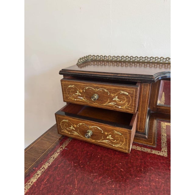 Brown Antique Victorian Rosewood Inlaid Writing Desk, 1900 For Sale - Image 8 of 10