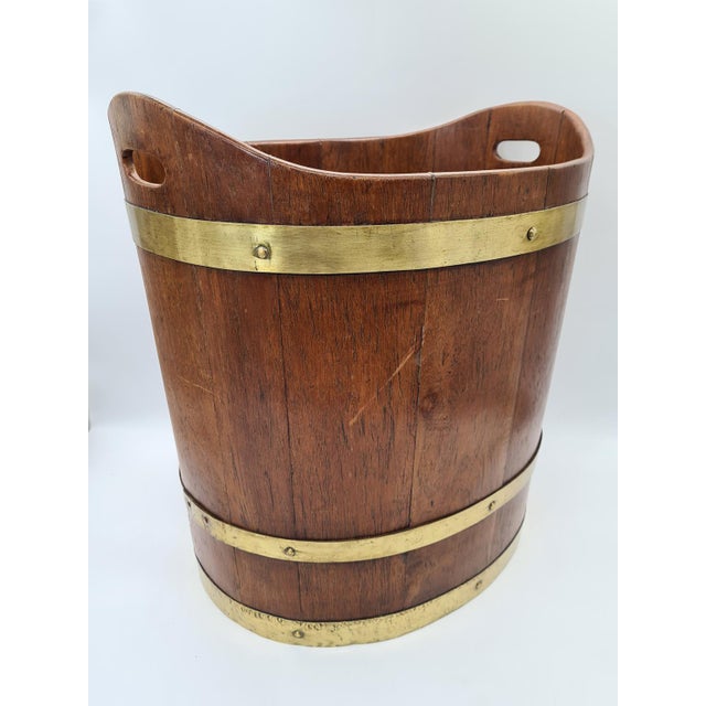Maritime Wooden Bucket with Brass Hoops, 1960s-1970s For Sale - Image 6 of 14