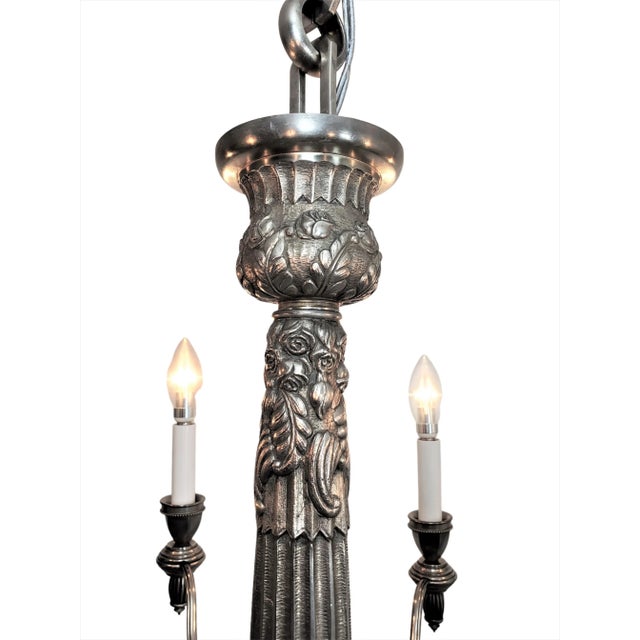 Mid 20th Century French Eight Arm Cast Detailed Nickeled Bronze Chandelier, G.Capon For Sale - Image 11 of 12