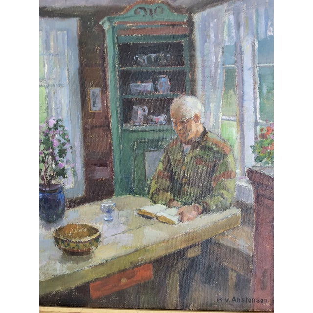 This charming traditional interior oil painting, titled "Interiör", was created by the Norwegian artist, from Moss, Karl...