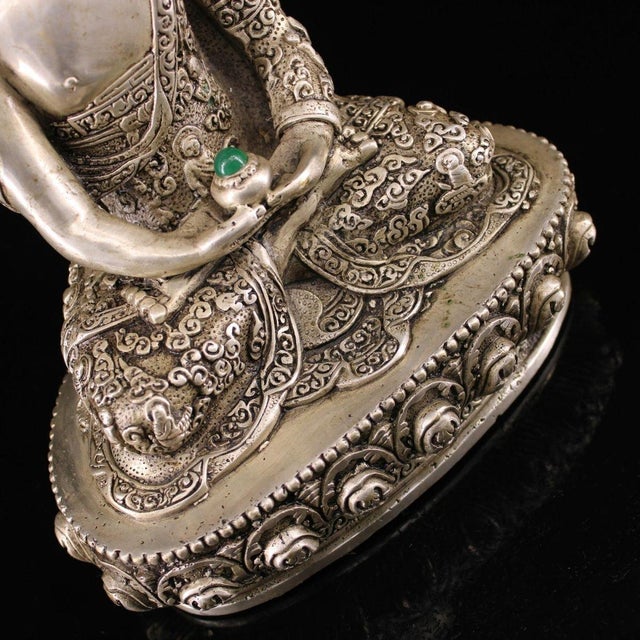Bronze Late 19th Century Silver-Gilt Bronze Amitayus Buddha Statue, 1.6kg For Sale - Image 8 of 9