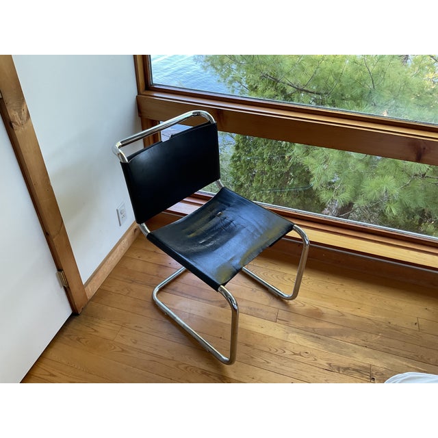 Mid-Century Modern Six Vintage Breuer Attributed Leather Laced Back Chairs For Sale - Image 3 of 5