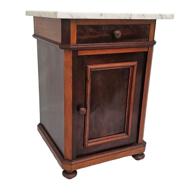Victorian Antique 1890s Marble Top Nightstand Mahogany Victorian Cabinet Stand For Sale - Image 3 of 18