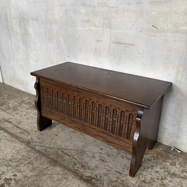 Antique Arts & Crafts Carved Oak Blanket Box For Sale - Image 6 of 9
