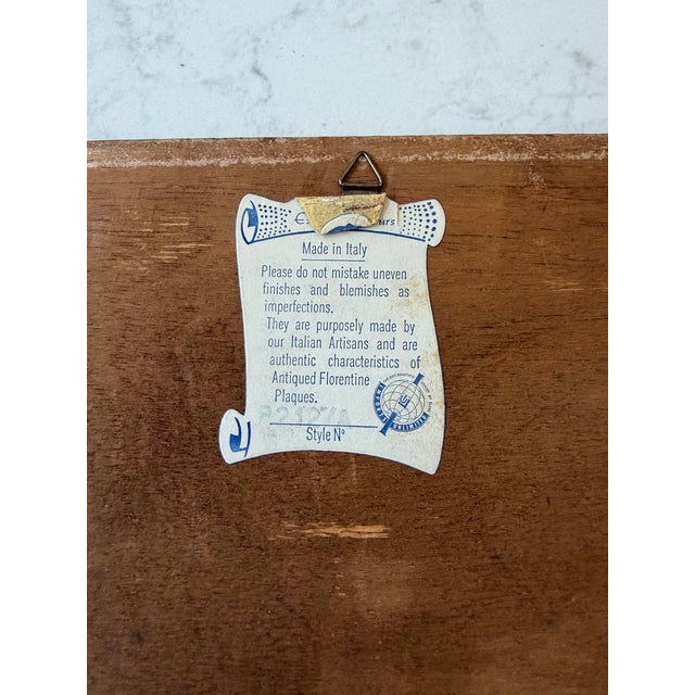 Vintage Italian Florentine Square Wall Plaques - A Pair For Sale - Image 11 of 12