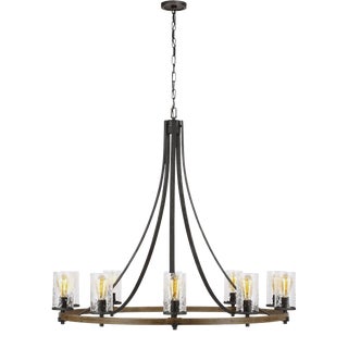 Sean Lavin By Visual Comfort Studio Angelo Large Chandelier in Distressed Weathered Oak / Slate Grey Metal For Sale